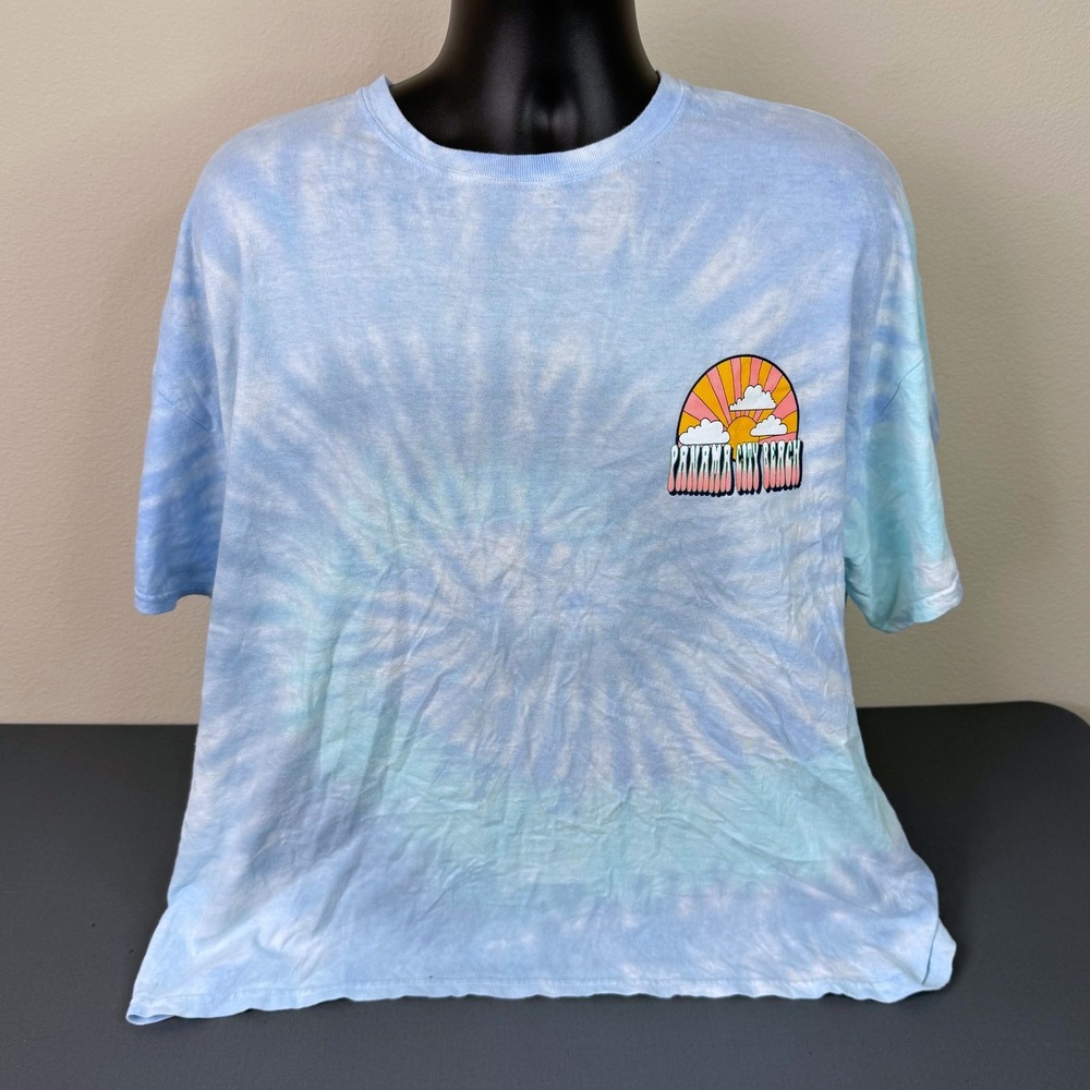 Colortone T-Shirt Unisex 2XL Panama City Beach Tie Dye Retro Graphic Blue FLAW